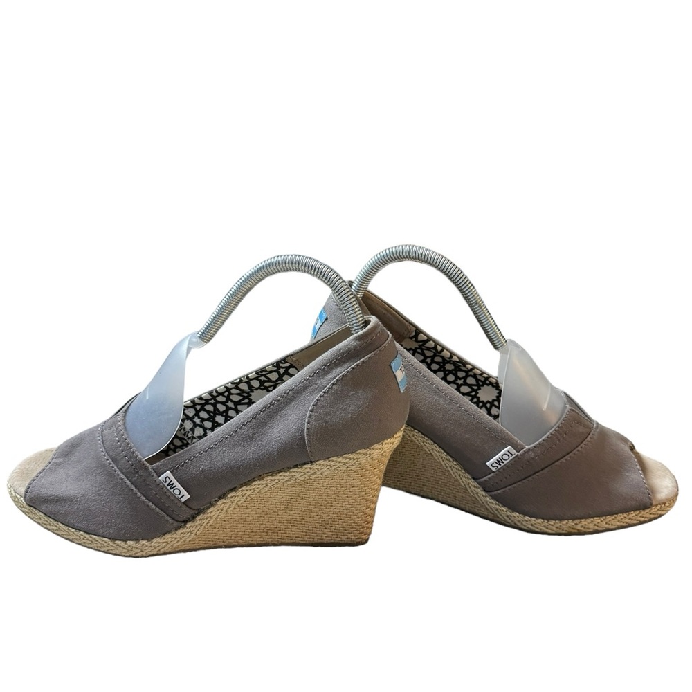 Toms Womens Michele Grey Open Toe Wedge Espadrille Heels Shoes Size 11W
